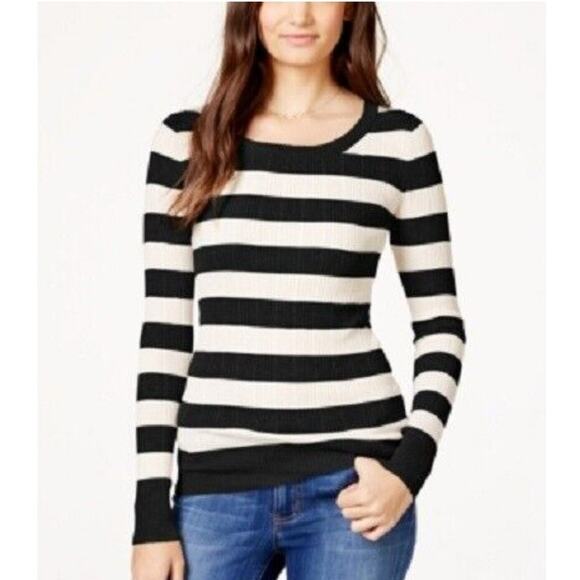 PINK ROSE Juniors L Cable Knit Striped Tunic Sweater Pullover • GUC Flaw - Picture 1 of 9